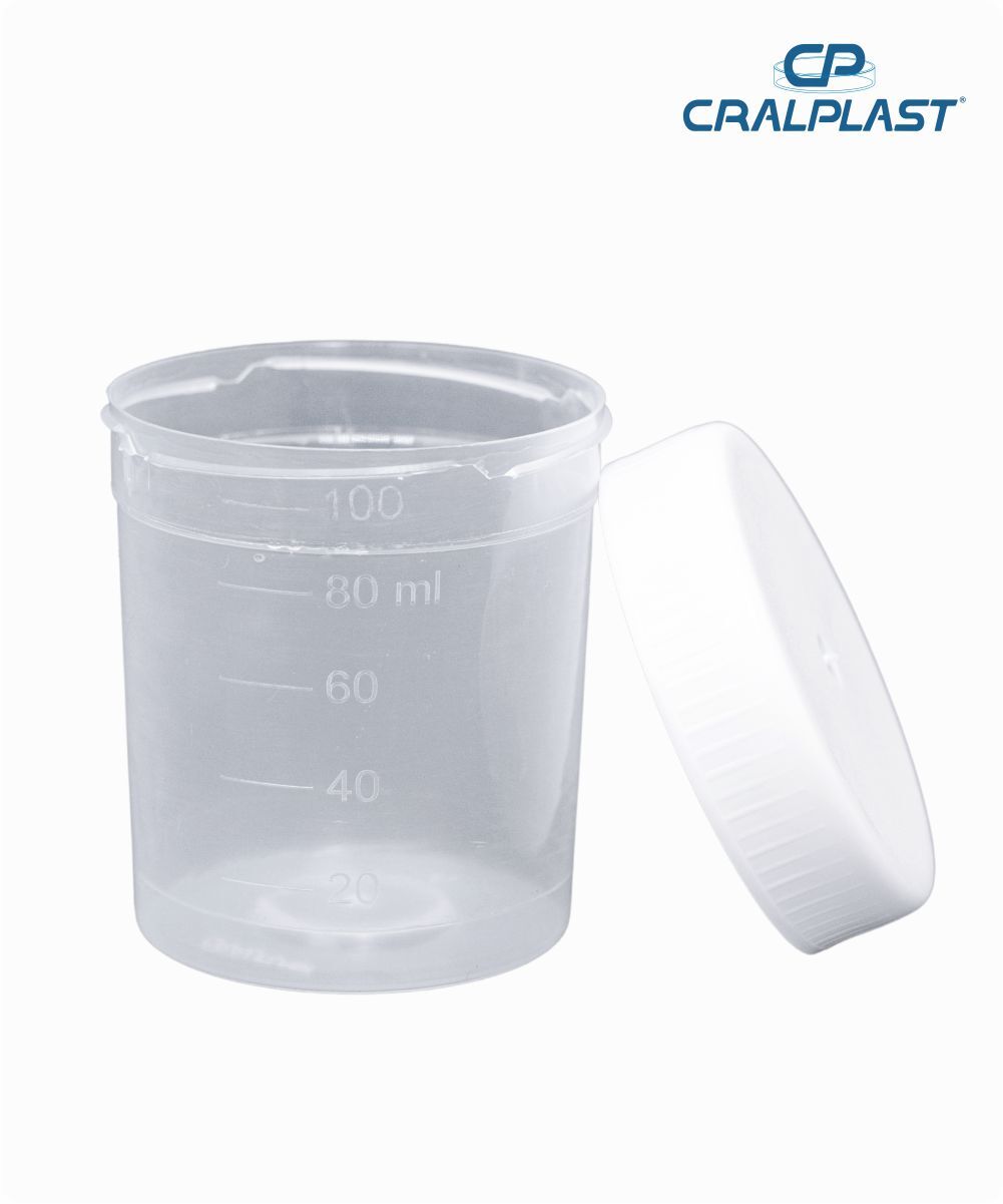 Coletor de urina 100mL sem pá   tampa branca